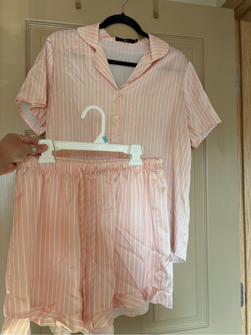 Pink Striped Satin Pajama Set